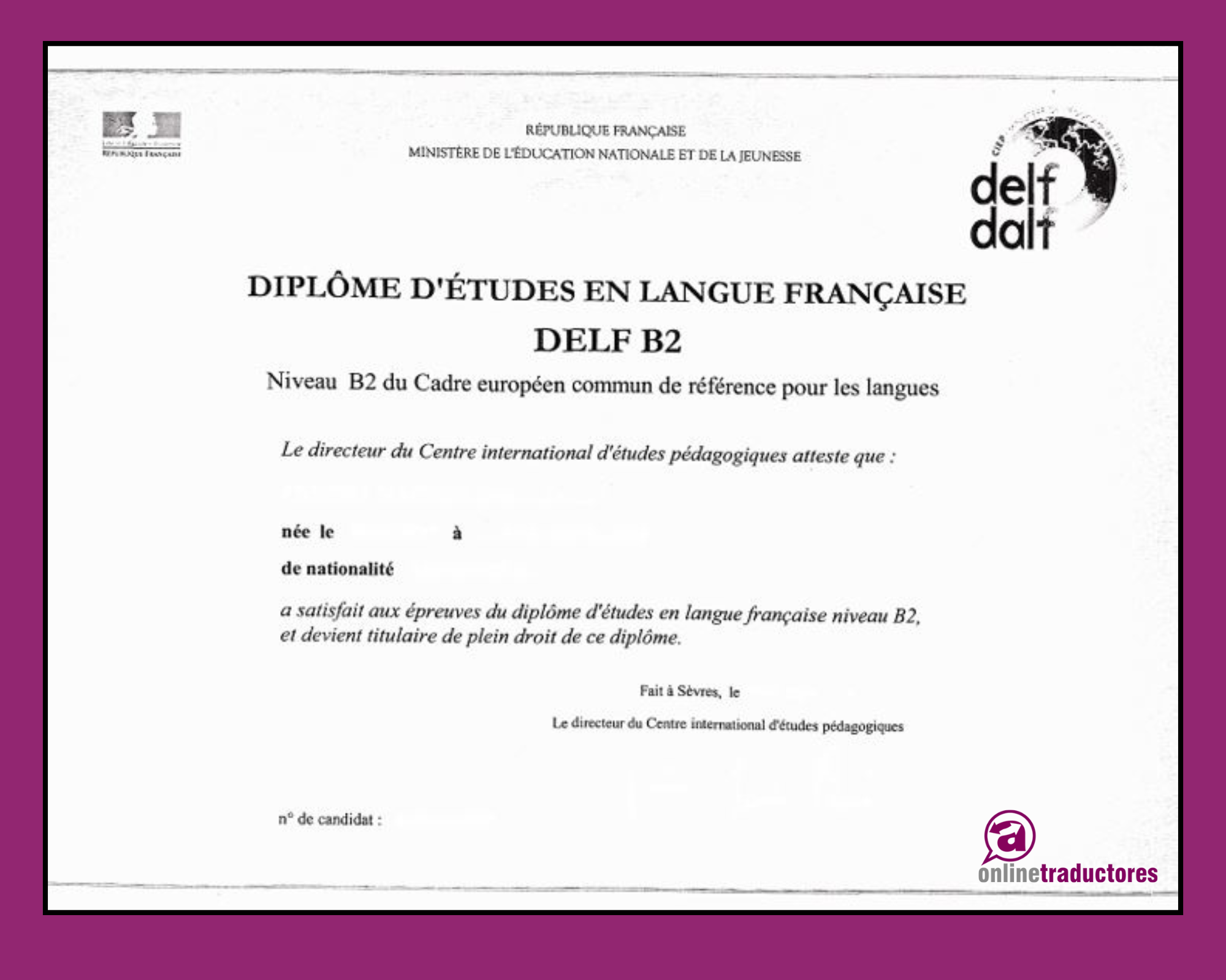Traducciones juradas de diplomas DELF-DALF de francés