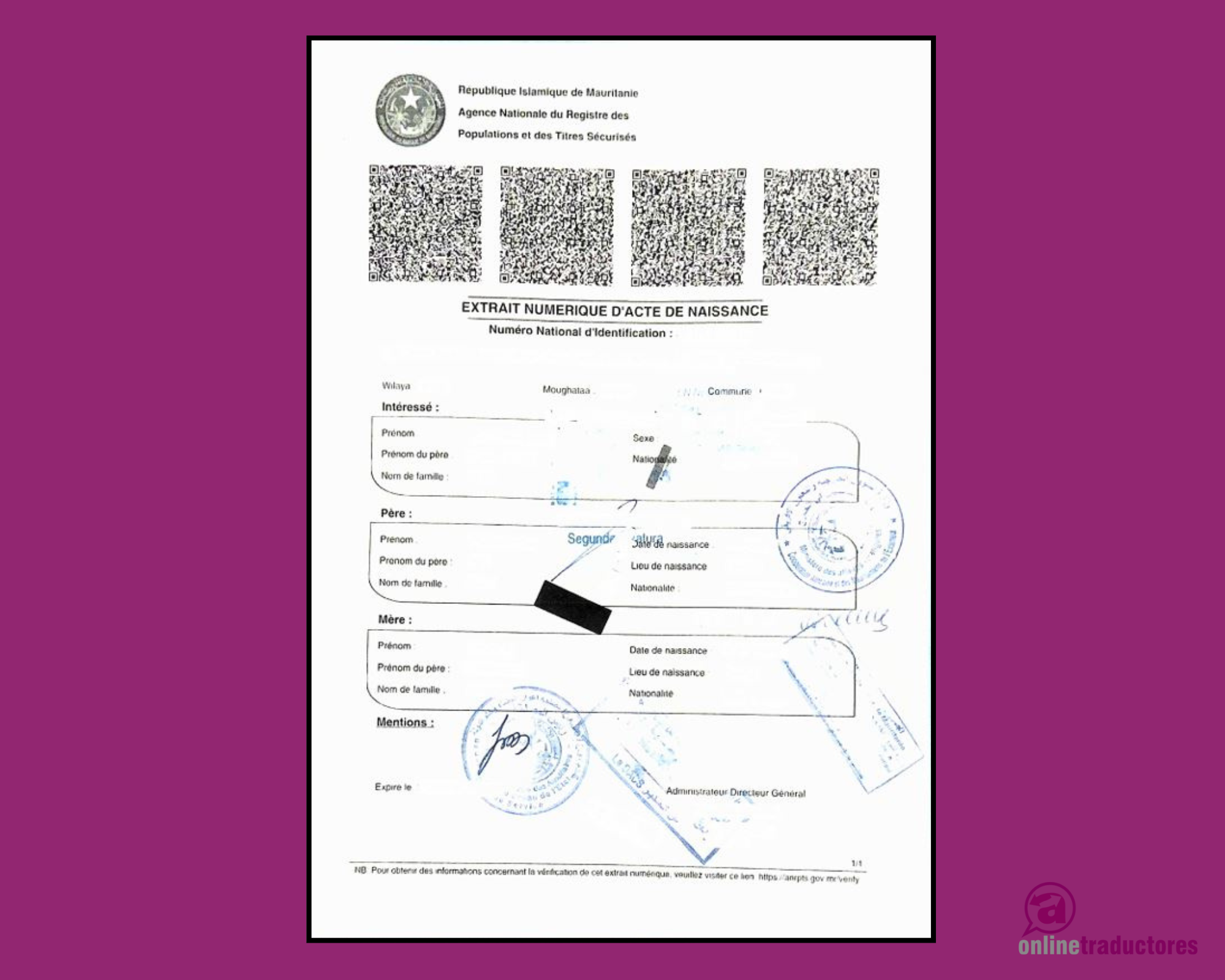 Traducción jurada de extractos de nacimiento de Mauritania